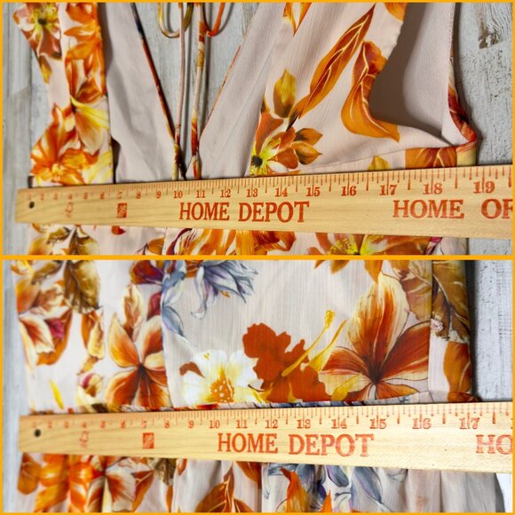 Guess Orange Floral Gilda Pleated V-Neck Cap Sleeve Maxi Dress $158 Size XL NEW! - Picture 7 of 12